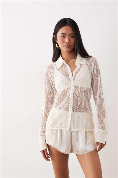 Рубашка с длинными рукавами из прозрачного кружева артикул 153053758