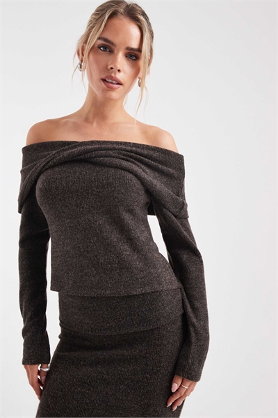 Мягкая на ощупь блузка с открытыми плечами и длинными рукавами co-ord артикул 150775575