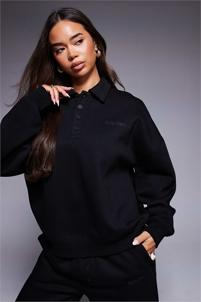 Свитшот с воротником и пуговицами спереди, с логотипом, с высоким содержанием хлопка co-ord артикул 148072431