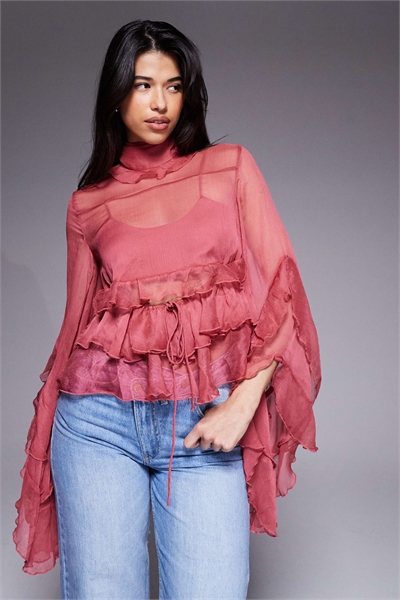 Блузка Anyssa из прозрачного шифона с оборками, рукавами-колокольчиками и вырезами артикул 151182103