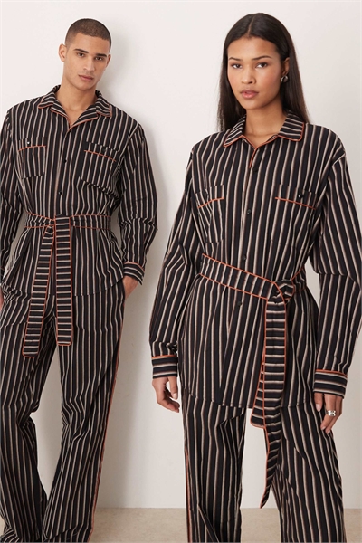 Универсальная рубашка из чистого хлопка с контрастной окантовкой и завязками на талии co-ord артикул 154902716