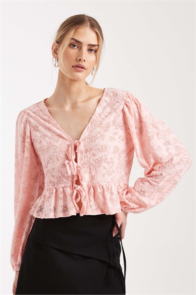 Топ с завязками спереди и длинными рукавами из выгорающего материала розового цвета артикул 155585272