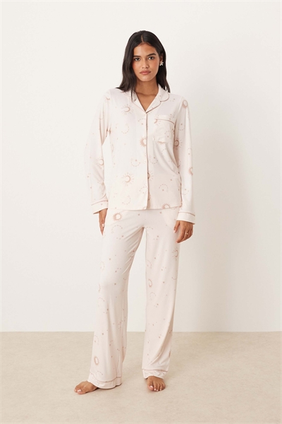 Комплект пижамы из полиэстера с длинными рукавами и воротником-ревер артикул 143498167