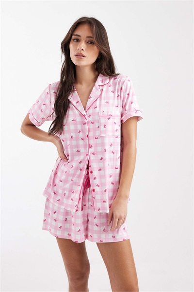 Пижамный комплект из розовой клетчатой пижамы из сверхмягкого джерси с коротким рукавом и шортами артикул 151898784