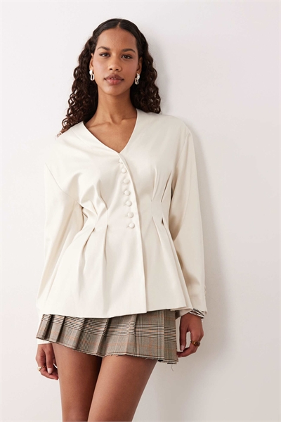 Жакет из атласа без воротника с зауженной талией артикул 151417354