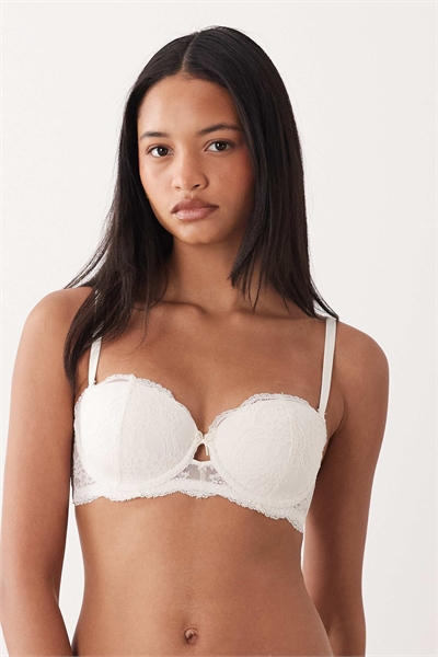 Свадебный бюстгальтер Lola из кружева без бретелек с косточками и съемными атласными бретелями артикул 150178609