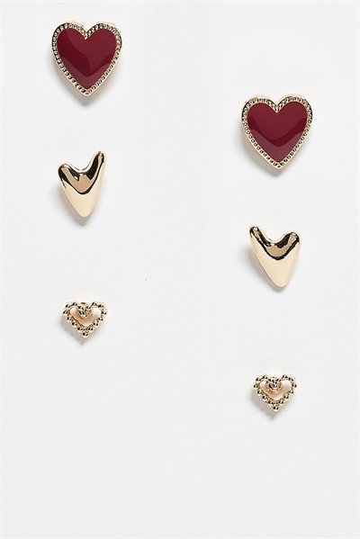 Набор из 3-х сережек-гвоздиков с рисунком в виде сердечка артикул 152119529