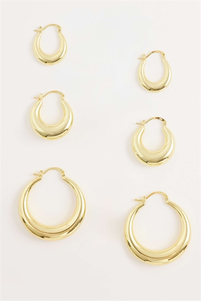 Эксклюзивные массивные серьги-кольца из нержавеющей стали с 18-каратным золотым покрытием, 3 штуки в наборе, золотого цвета артикул 154764160