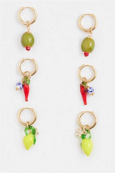 Набор из 3-х стеклянных сережек-колец в форме фруктов артикул 153723841
