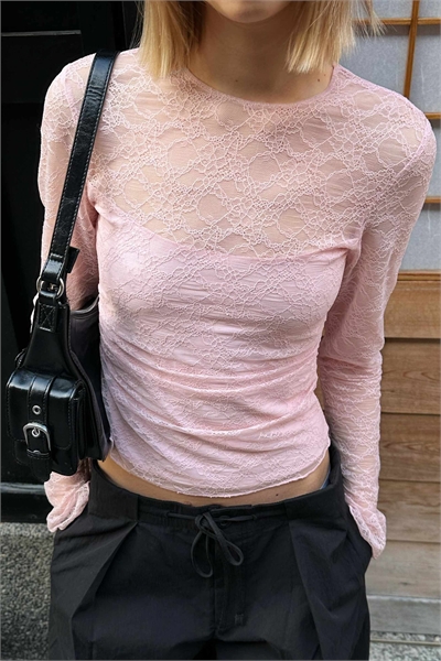 Футболка с длинным рукавом и кружевом артикул 156177283