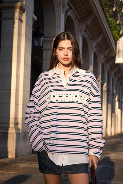 Футболка с длинным рукавом и воротником-поло с принтом артикул 155702357