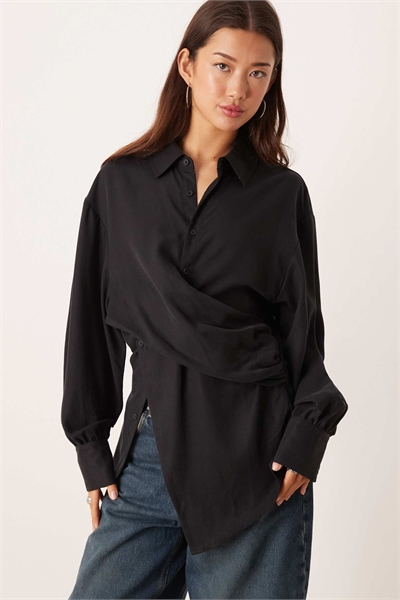 Рубашка с перекрещивающимся вырезом и затянутой талией артикул 151300728