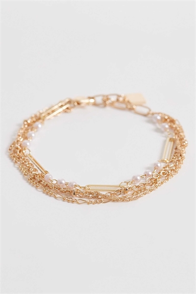 Многорядный браслет из цепочек с элементами из искусственного жемчуга артикул 155173790
