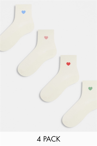 Набор из 4 пар носочков до щиколотки с рисунком в виде сердечек артикул 133908432