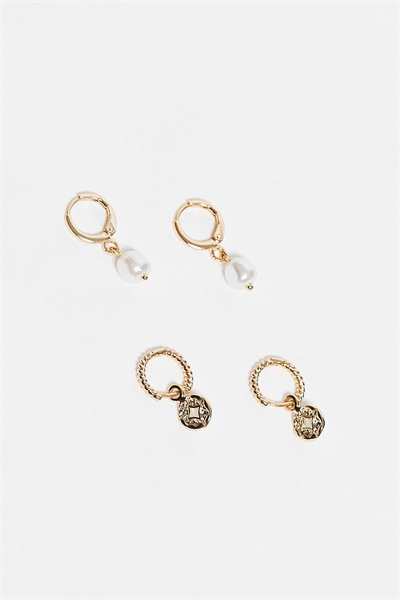 Набор из 2 сережек-колец с монетой Z и жемчужиной артикул 154902979