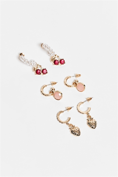 Набор из 3-х розовых сережек-колец с искусственными жемчужинами артикул 153723842