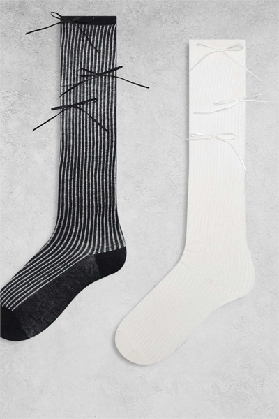 Эксклюзивный набор из 2 пар гольфов с ребристой текстурой и атласным бантиком артикул 151557621