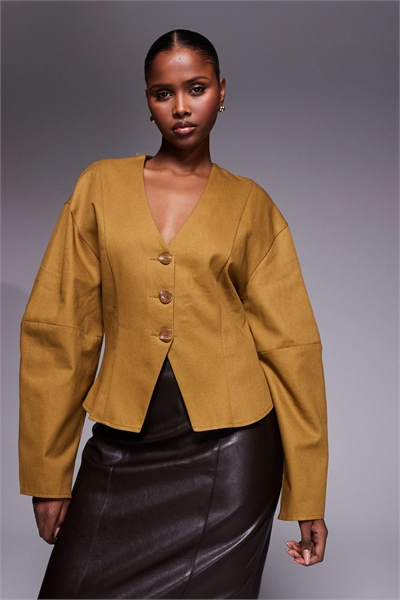 Блузка с застежкой на пуговицах и рукавами-коконами артикул 151485784