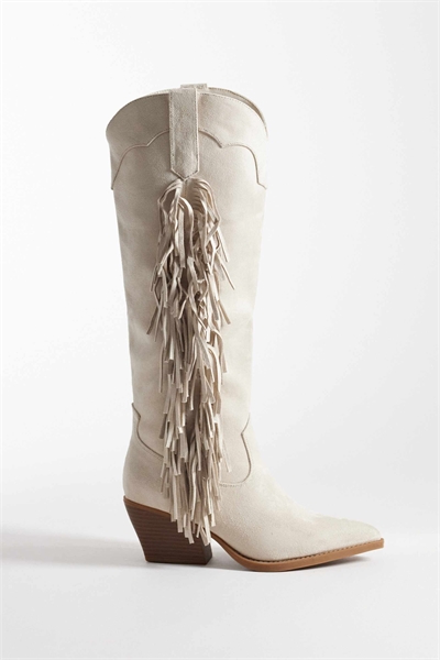 Западные ботинки до колен из кремовой замши артикул 153406029