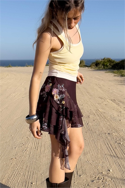 Мини-юбка из тюля с принтом и оборками артикул 148857178