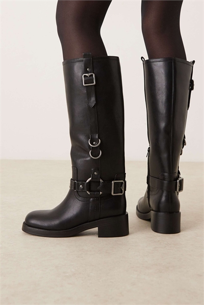 Сапоги до колен с пряжкой Cobra и серебристой фурнитурой, черного цвета артикул 147379559