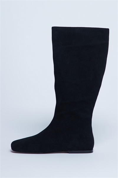 Ботинки Tess из натуральной замши до колен, черные, на плоском каблуке артикул 148033388