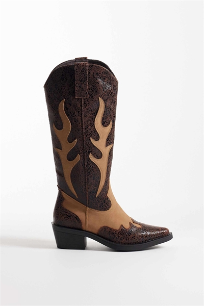 Западные коленные сапоги черного и коричневого цвета артикул 153403935