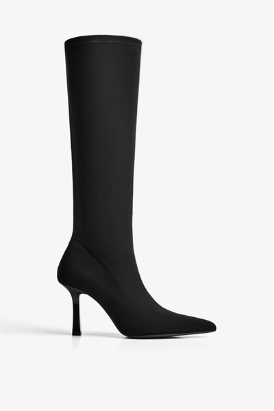 Тканевые сапоги на высоком каблуке черного цвета артикул 153281230