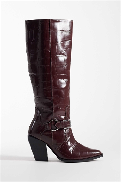 Кожаные западные сапоги Карсон с ремнями, бордовые, с крокодиловым узором артикул 148785671