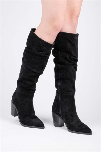 Ботинки Muswell из замши с низким каблуком до колена, черного цвета артикул 155042552