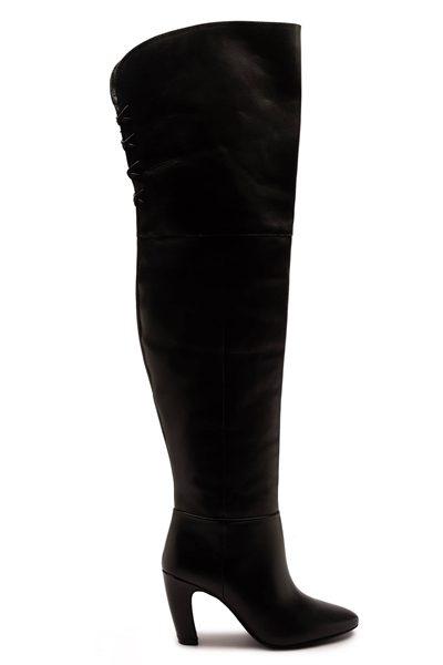 Ботинки выше колена Carmen с блочным каблуком и шнуркой сзади, черного цвета артикул 153569593