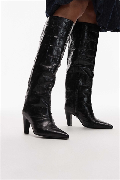 Коленные сапоги из кожи черного крокодила артикул 149518139