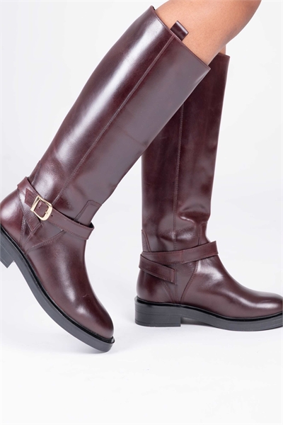 Кожаные высокие сапоги для верховой езды Warren бордового цвета артикул 153631921