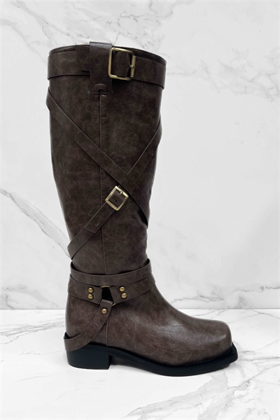 Ботинки с несколькими ремешками на коленях и лодыжках, коричневого цвета артикул 151541054