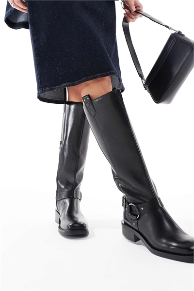 Кожаные ботинки до колен с блочным каблуком «ADDERSTONE» черного цвета артикул 139842298