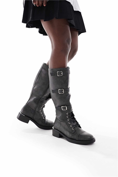 Ботинки до колен с застежкой-пряжкой Twix, угольно-серые артикул 147791963