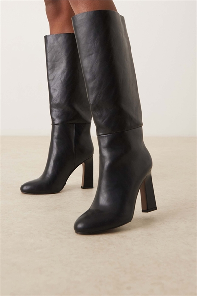 Ботинки до колен с блочным каблуком и резинкой на голени артикул 144911558