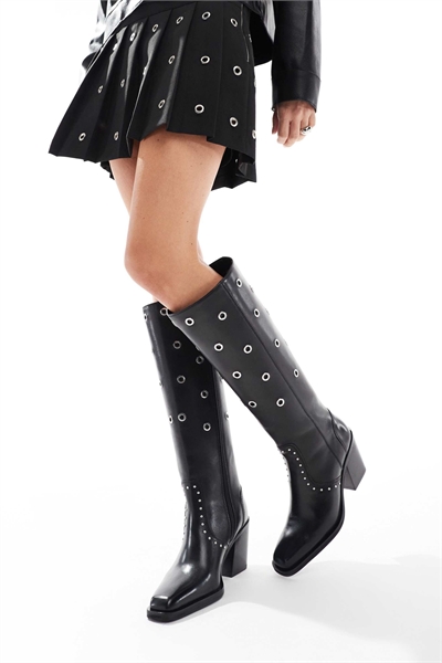 Кожаные ботинки до колен на блочном каблуке «JESMOND» артикул 139842291