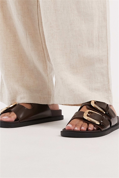 Плоские сандалии с двойной пряжкой артикул 152702858