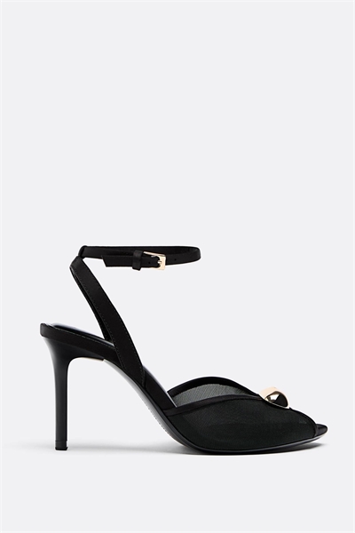 Сандалии на каблуке из сетчатого материала с металлическими элементами артикул 155175552