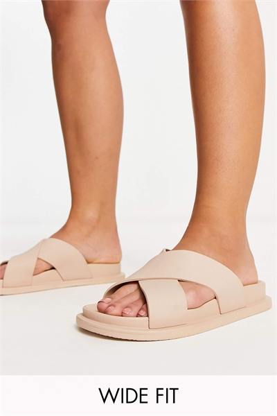 Босоножки на плоской подошве из гелевого материала с перекрещивающимися ремешками и широкой колодкой артикул 124165246