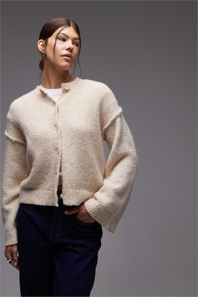 Вязаный кардиган с открытыми швами из шерсти артикул 150987850