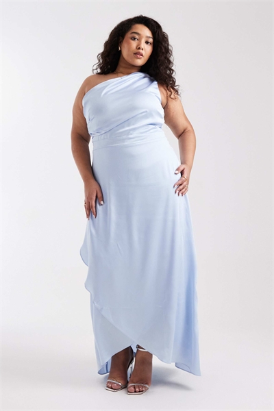 Макси-платье для подружки невесты из атласа с одним плечом и юбкой-парео артикул 153113859