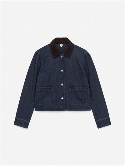 Джинсовая оверсайз рубашка с вельветовым воротником артикул 1294785002