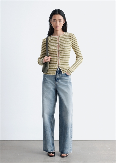 Кардиган с ребристой вязкой и вырезом в форме замочной скважины артикул 1326101001