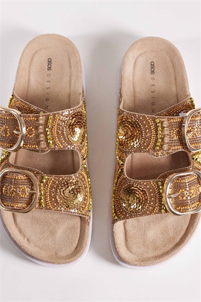 Сандалии с двойными ремешками и отделкой под иней артикул 153247349