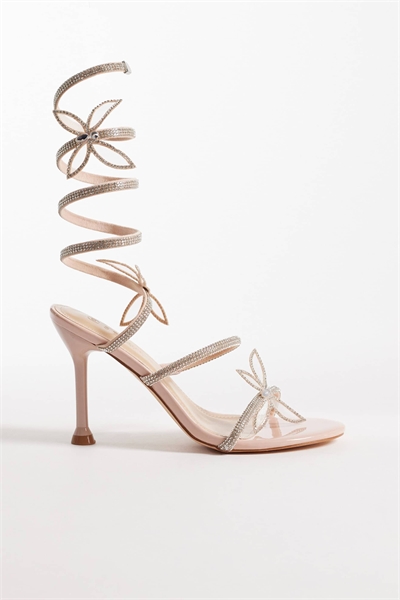 Сандалии на каблуке с обхватывающей пятку ремешком, украшенные лакрицей артикул 152707265