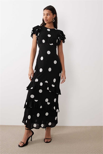 Платье Marley midaxi с рюшами в черную горошку артикул 155929740
