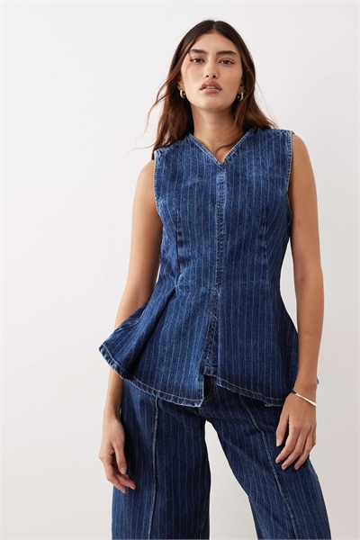 Топ из денима с полосками, складками и V-образным вырезом co-ord артикул 153083892