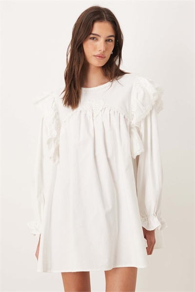 Мини-платье Sol Seeker с оборками на плечах, из хлопка, белого цвета артикул 154902711
